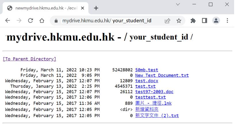 My Drive Example MyDrive - Full Time Student Network Storage Service